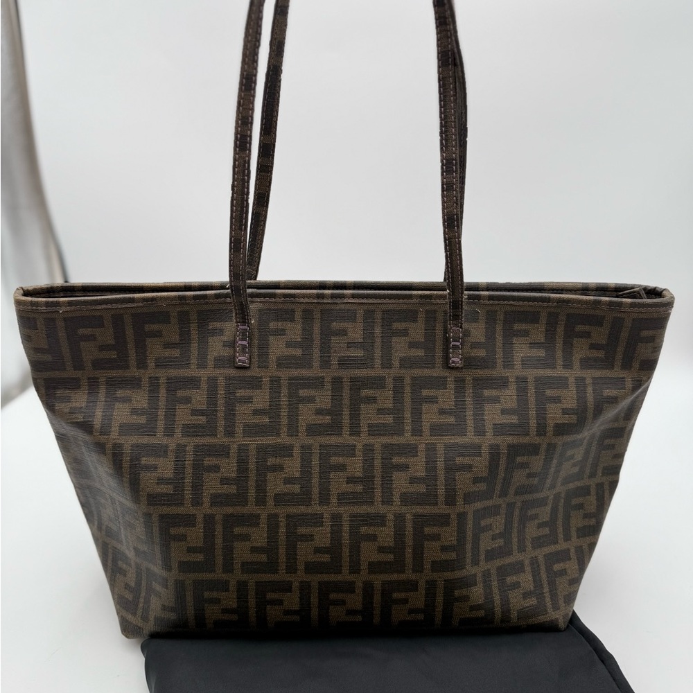 Fendi Zucca Brown Monogram Tote Bag with Leather Handles